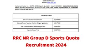 RRC NR Group D Sports Quota Recruitment 2024